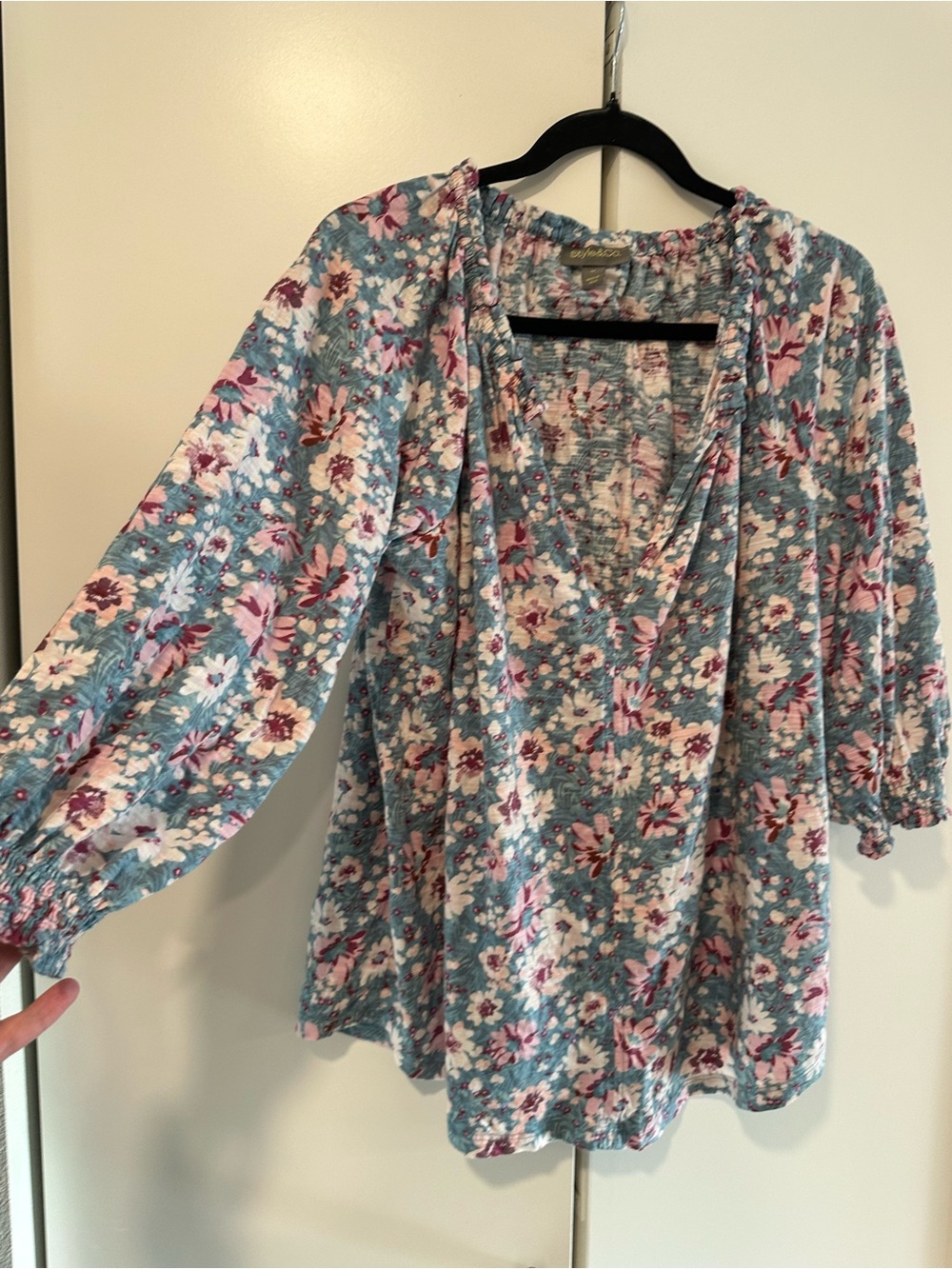 Style & Co Wind Garden Gathered Knit Blouse, Created for Macy's